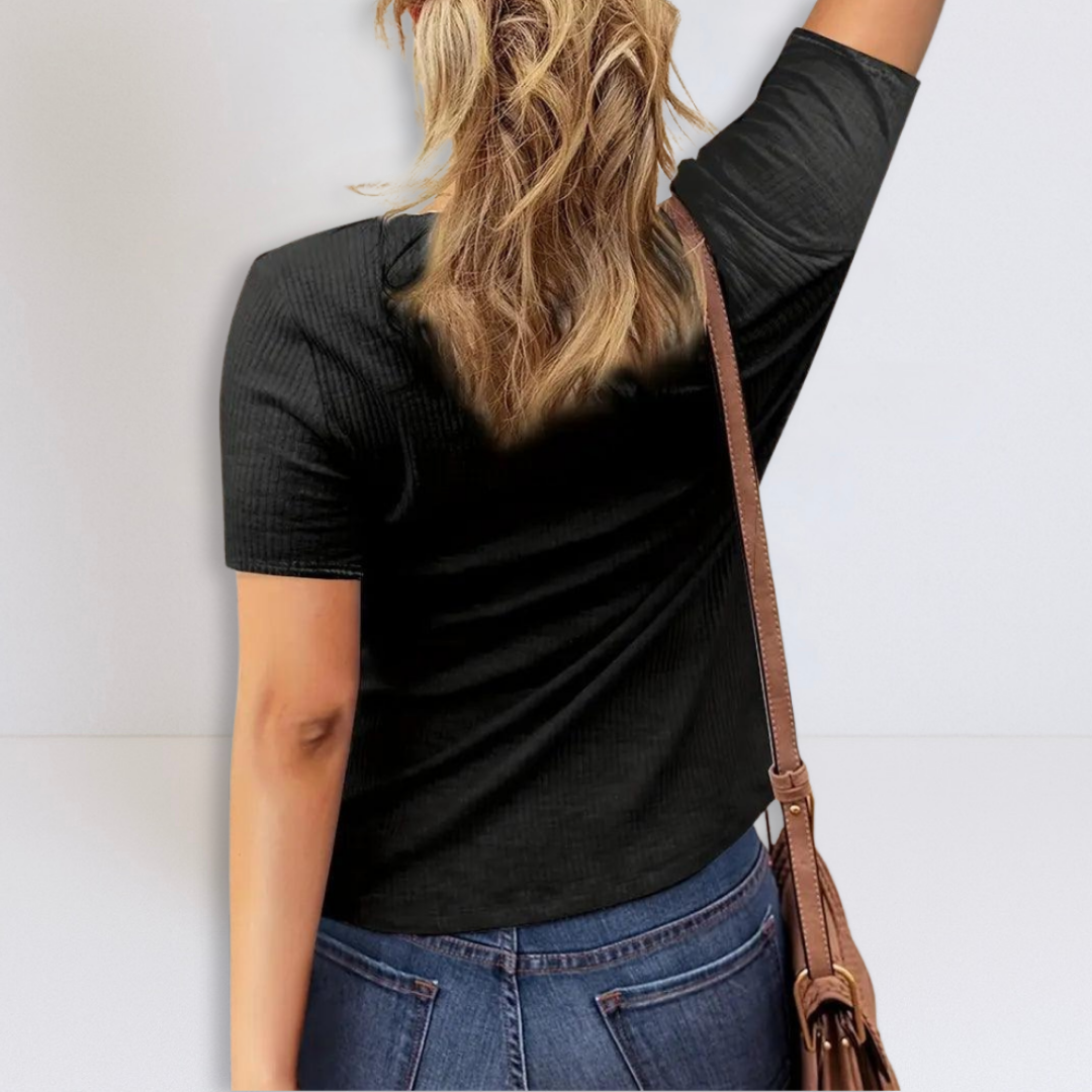 Betty | Ribbed Henley Blouse