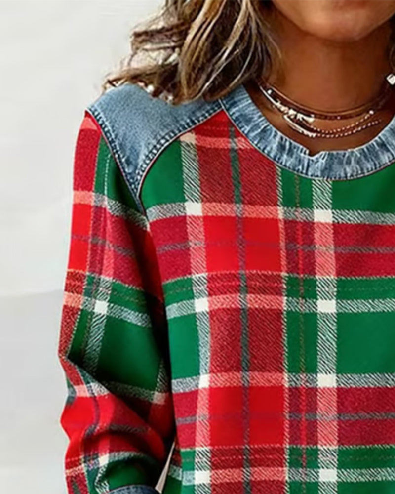 Ivy | Sweatshirt with Checkered Patchwork