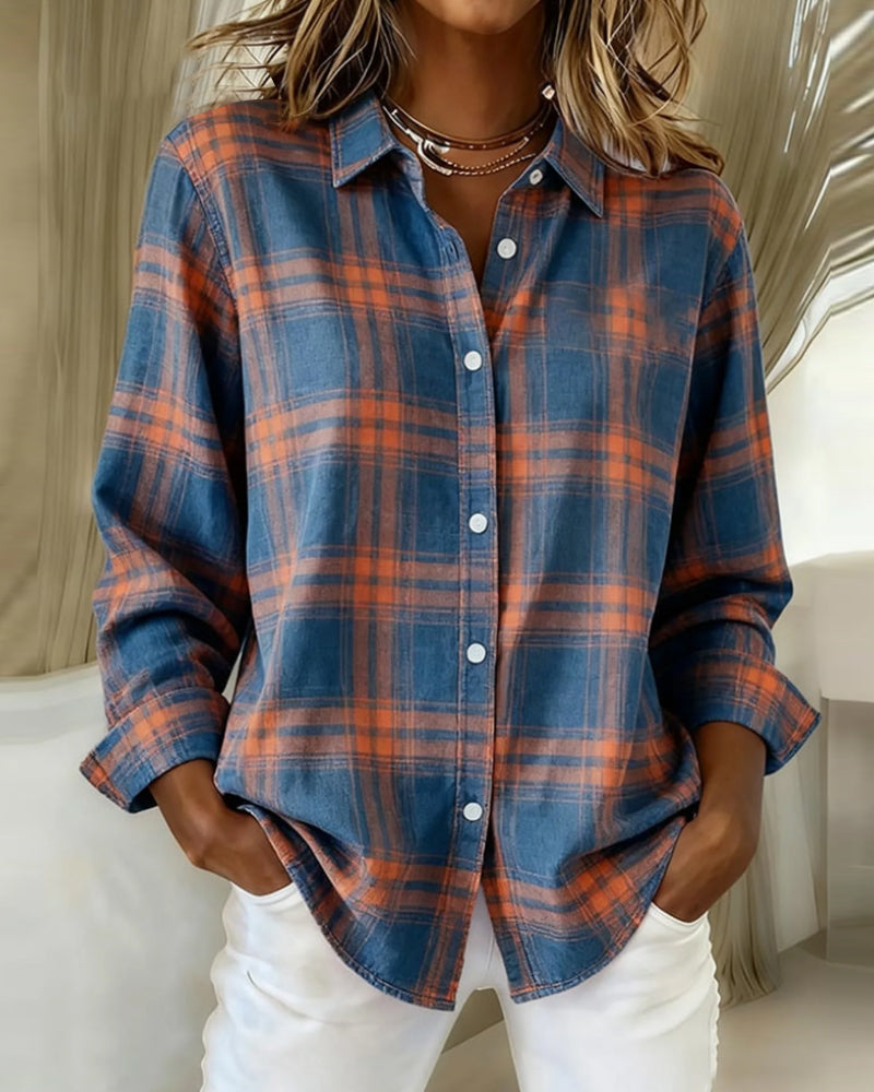 Xenna | Shirt with Check Pattern and Notched Collar