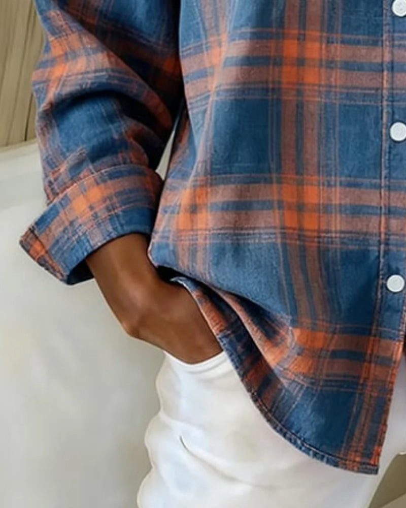 Xenna | Shirt with Check Pattern and Notched Collar